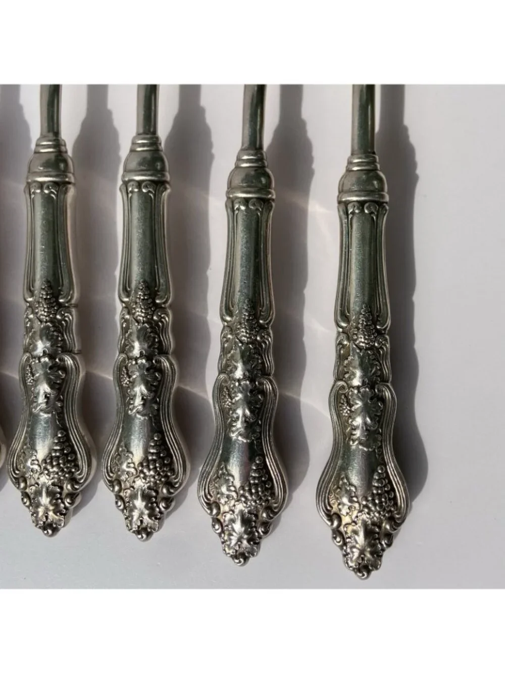 Moselle Hollow Handle Dinner Fork Lot 6 International Silver 7.5” Grapes Leaves